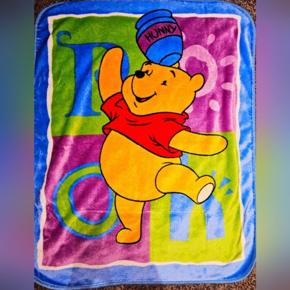 Vintage Disneys Winnie The Pooh Fleece Baby Blanket - Rare Design 39 × 49
